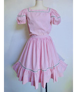 Vintage 2 Pc Square Dance Rockabilly Dress XS Pink Gingham w Lace &amp; Ribb... - $120.69 CAD