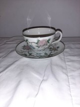 Halsey Fine China Chantilly Cup and Saucer Pink and Gray Floral  - £11.84 GBP