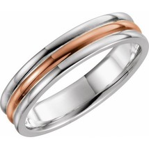 14K White Rose and White Gold 5MM Grooved Wedding Band - £895.28 GBP+