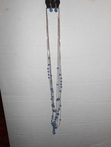 Paparazzi Necklace &amp; Earring Set (New) 5-STRAND Silver W/UNIQUE Blue Beads #0592 - £6.85 GBP