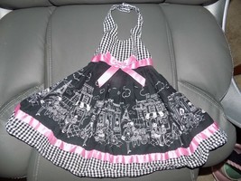 Blueberi Boulevard Black/White/Pink Ribbon Gingham Print Halter Dress Infants - £14.83 GBP