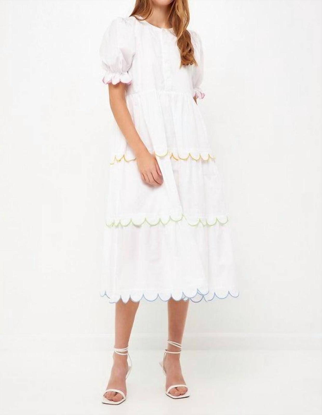 2.7 August Apparel Scallop Edge Puffy Short Sleeve Midi Dress Size S - $84.15