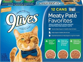 9Lives Paté Favorites Wet Cat Food Variety Pack, 5.5 Ounce (Pack of 12) - $14.55