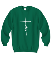 Religious Sweatshirt Faith Cross, Jesus, Christian, love Green-SS  - £21.54 GBP