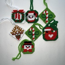 Vintage Handmade Plastic Canvas Christmas Ornament - Lot of 7 Holiday Santa - £10.69 GBP