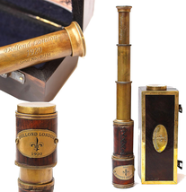 Antique Brass Handheld Telescope Wooden Box Sea Marine Telescope Vintage Wood &amp; - £36.58 GBP
