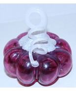 LOVELY SIGNED ART GLASS CRANBERRY PUMPKIN WITH WHITE CURLY STEM 3&quot; SCULP... - $44.54