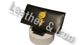 Tweety Bird Leather Checkbook Cover Yellow Cartoon Bird - £19.87 GBP