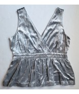 J Crew Collection Metallic Silver Velvet Peplum V Neck Back Top Blouse W... - $651.47 MXN