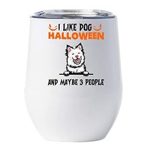 White Finnish Lapphund Halloween Wine Glass Tumbler 12oz With Lid Gift for Dog L - £18.16 GBP