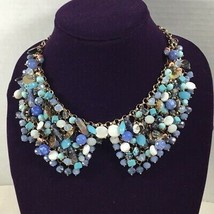M. Haskell for INC gold tone mesh gemstone beads blue collar necklace new - £37.84 GBP