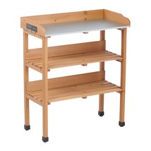 Outdoor Potting Table w/Metal Top, 3 Layers, Solid Wood Garden Bench - $1,546.93 MXN