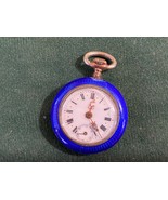 Ladies STERLING SILVER Antique POCKET WATCH Blue French Enamel Fleur-de-lis - £391.61 GBP