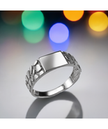 Sterling Silver Nugget Band Square Signet Unisex Pinky Ring - $559.49 MXN