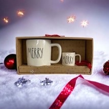 Rae Dunn Merry Gift Set 2 Piece Mug Dry Red Ribbon Christmas Holiday NEW - $35.63