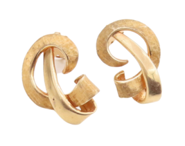 14K GOLD Vintage Earrings Designer Solid Cutout Swirled Carved   GE271 - $773.91