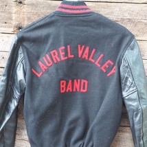 Vintage Laurel Valley Bande École Veste Laine Cuir - $105.32