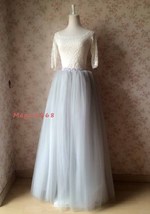 Gray Extra Long Tulle Skirt Outfit Women Custom Plus Size Tulle Maxi Skirts image 7
