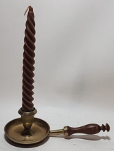 Vintage Antique Style Wood Handle Brass Chamberstick Candle Holder Made ... - £23.29 GBP