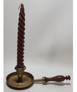 Vintage Antique Style Wood Handle Brass Chamberstick Candle Holder Made ... - £23.67 GBP