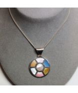 All Solid Sterling Silver Mother of Pearl Inlay Pink Blue Pendant Neckla... - £42.84 GBP