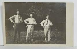 Rppc Three Young Men Posing in Yard Postcard O4 - £7.95 GBP
