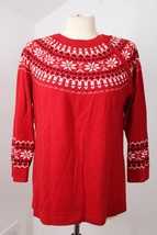 Talbots L Red Fair Isle Sequin Snowflake Pullover Sweater Nylon Lambswool - $26.60
