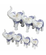 Blue White Feng Shui Miniature Thai Buddhism Elephants With Trunks Up Se... - $658.20 MXN