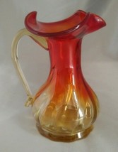 Vintage Small Amberina Glass Vase w/ Ruffled Edge, Applied Handle - $14.60