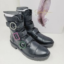 Jessica Simpson Kirlah Combat Boots Buckle Leather Size 5 M Black Ecco Sheep - £147.74 GBP