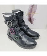 Jessica Simpson Kirlah Combat Boots Buckle Leather Size 5 M Black Ecco S... - £148.57 GBP