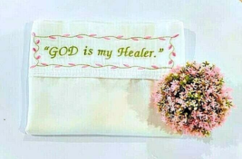 Religious Pillow Case Embroidered Standard Size God is My Healer Pink Gr... - $7.74