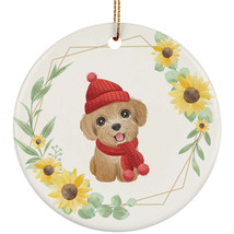 Cute Baby Poodle Dog Ornament Sunflower Wreath Christmas Gift Pine Tree Decor - £11.82 GBP