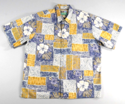 Reyn Spooner Blue Yellow Floral Hawaiian Aloha Button Front Shirt Mens XL - $42.49