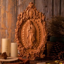 Handcrafted Virgin Mary Icon Wall Hanging In Natural Wood - $57.00+
