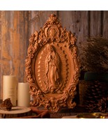Handcrafted Virgin Mary Icon Wall Hanging In Natural Wood - $77.92 CAD+