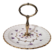 Vintage Wood Sons England Porcelain Tidbit Tray Purple Flowers Cupcake Platter - £14.84 GBP