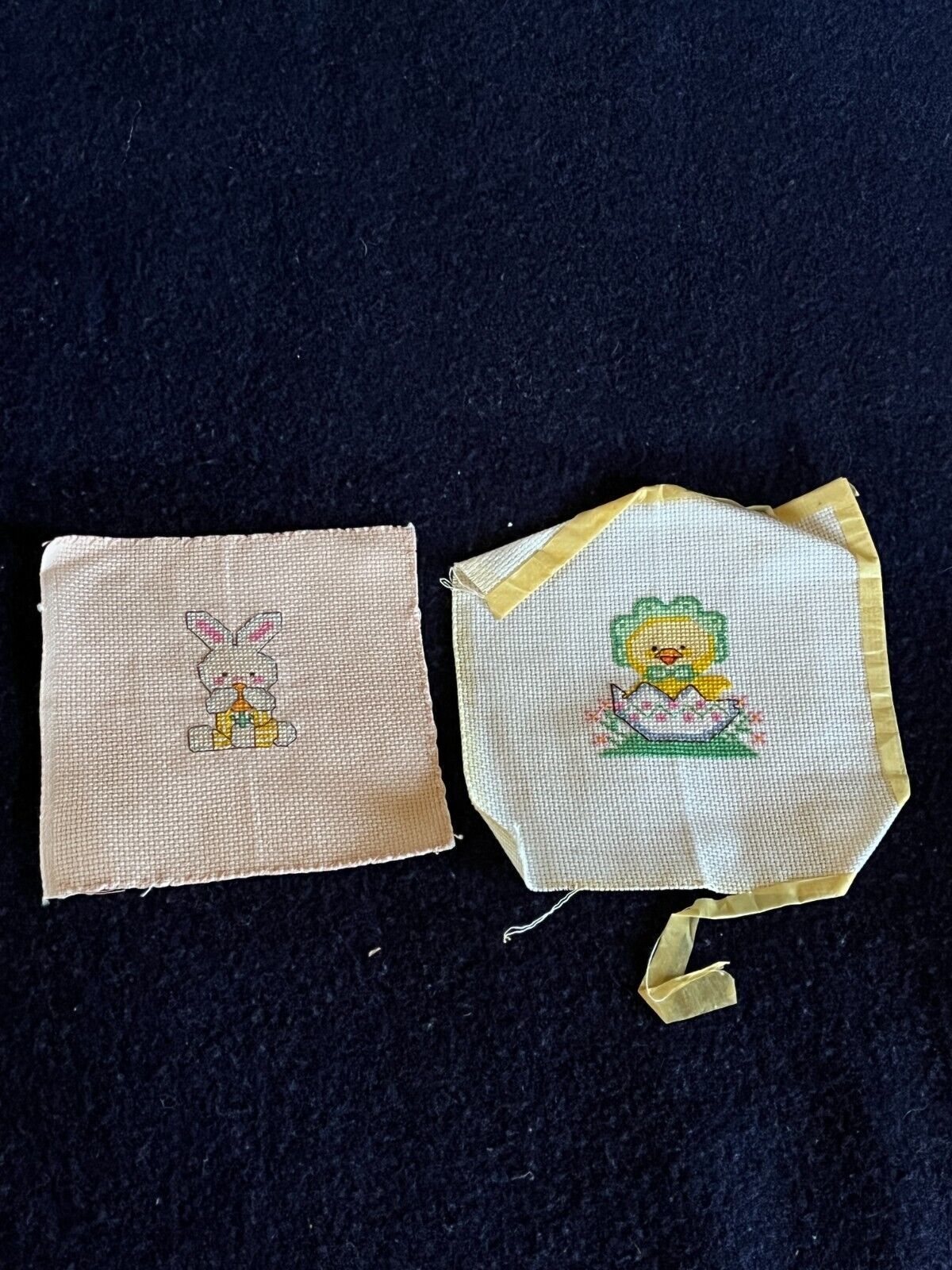 Primary image for Lot of 2 Small Counted Cross Stitched Easter Bunny Rabbity & Baby Chick in Egg 