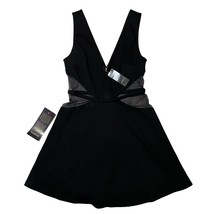 NEW bebe Little Black Dress Deep V-Neck Mesh Inset Panels Mini Length Si... - £57.08 GBP