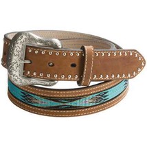 NOCONA MENS BROWN LEATHER BELT WITH TURQUIOSE ACCENTS sz 44 - $14.99