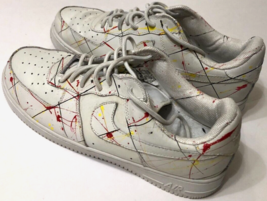 NIKE Air Force 1 Red Yellow Splatter Paint White Low Top Shoes Sneakers ... - £114.15 GBP