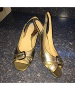 Cole Haan Gold/Platinum Leather Slingback Pump HELENA, Style# D28547, Si... - $900.38 MXN