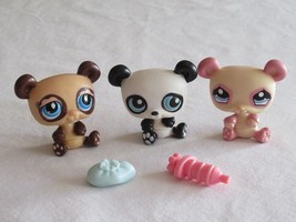 Pink Lot of 3 Littlest Pet Shop LPS Panda Bear 90 574 1328 White Brown Blue Eyes - £7.49 GBP