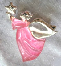 AAi Elegant Pink Lucite Silver-tone Angel with Star Christmas Brooch 1980s vint. - £10.35 GBP