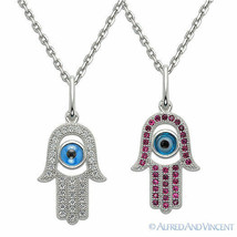 Evil Eye Hand of God Fatima Judaica Hamsa Kabbalah Charm Pendant Silver Necklace - £20.37 GBP