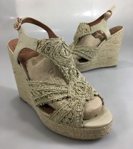 Lucky Brand 10M Ridgeview Beige Macrame 5&quot; Wedge Heel Espadrilles Sandals - £26.96 GBP