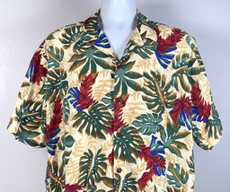 Hilo Hattie Hawaiian Shirt Mens XL Cotton Rayon Red Green Blue Palms Tropical - £22.38 GBP