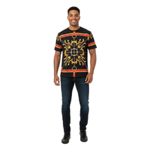 Men LAVERITA European Fashion Crew Shirt Rhine Stones Chain Florals 12085 Black image 7