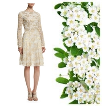 $3,990 OSCAR DE LA RENTA GOLD FLORAL LACE MIDI RUNWAY DRESS US 0 S - £627.51 GBP