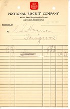 1911 antique NATIONAL BISQUIT CO RECEIPT Detroit Michigan NABISCO confec... - £15.19 GBP